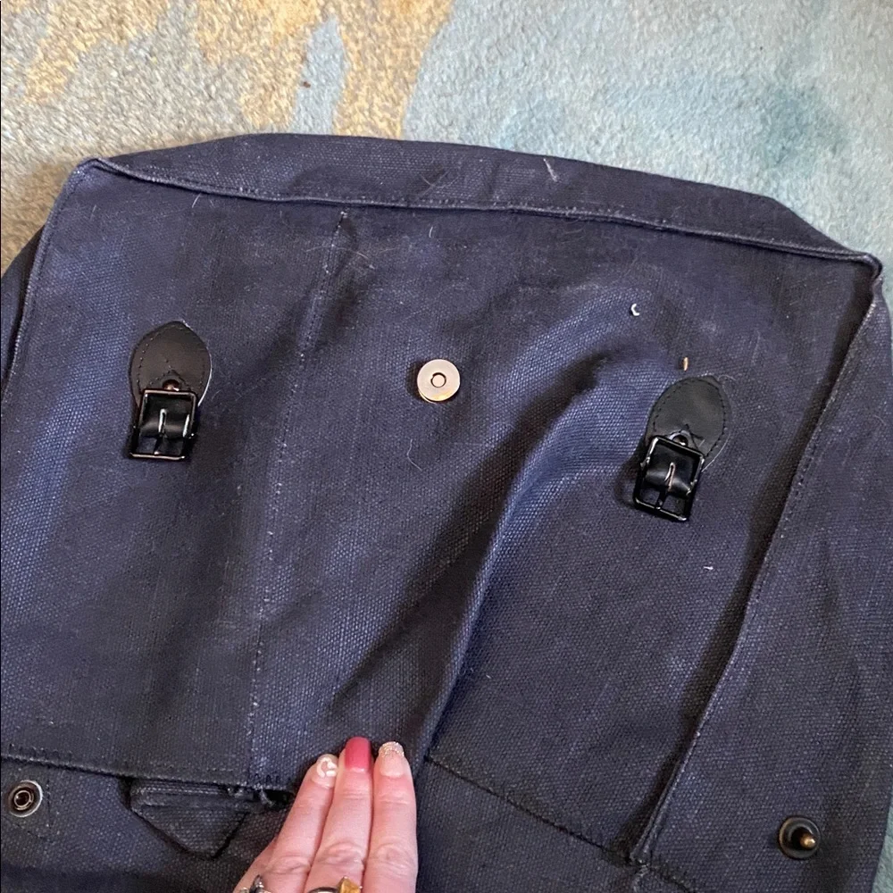 Blue canvas messenger bag